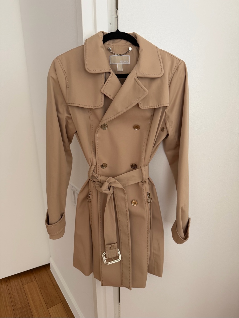 Michael Kors Beige Double-Breasted Trench Coat with Belt